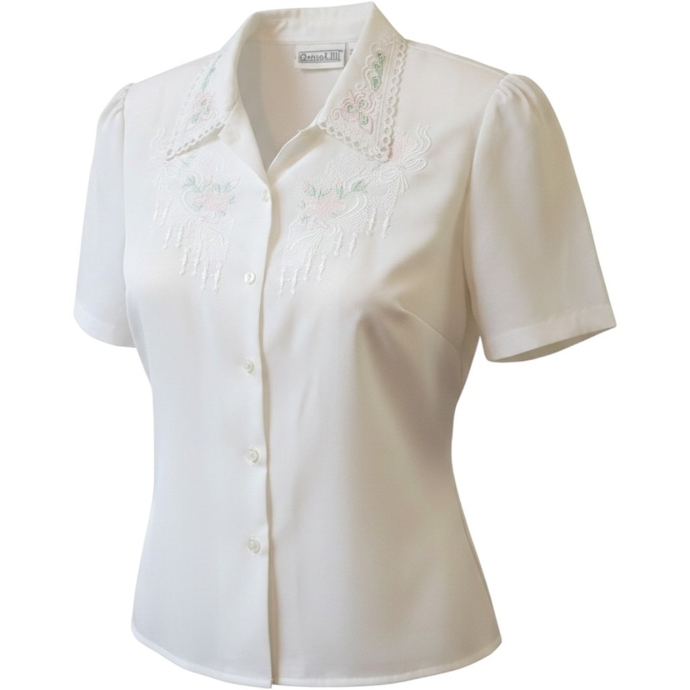 Christie & Jill White Embroidered Eyelet Lace Short Sleeve Blouse Size 8 Vintage